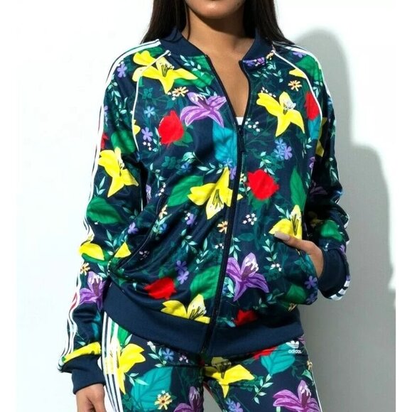 Adidas Size M Multicolor Blossom Of Life Floral Graphic Full Zip Track Jacket - Picture 1 of 15